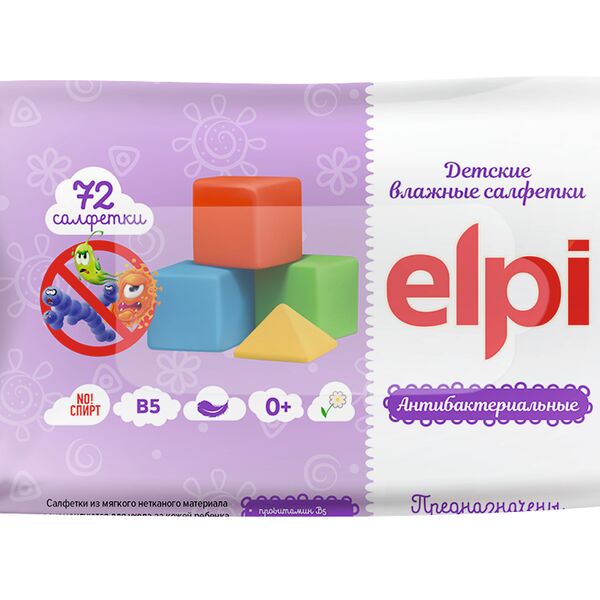 Салфетки влажные гигиенические антибактериальные Elpi 72шт арт Е01200