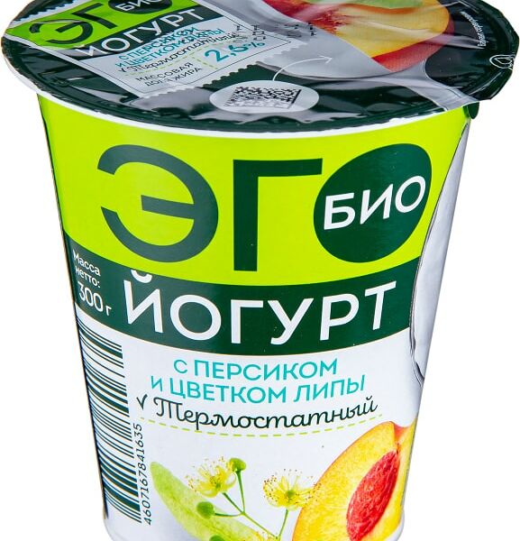 Биойогурт Эго термостатный с персиком и цветком липы 2.6% 300г