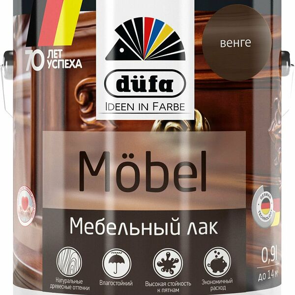 Лак мебельный dufa Mobel венге глянцевый 0,9 л