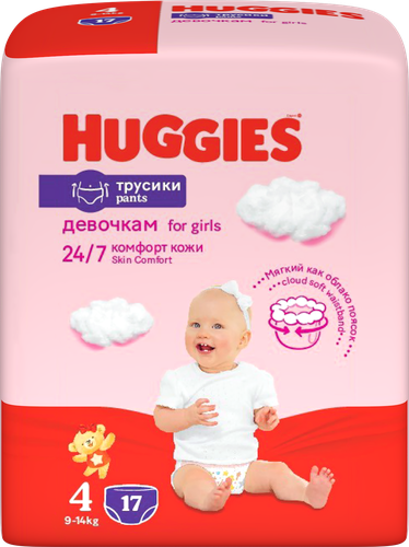 

Подгузники-трусики Huggies для девочек 4 9-14 кг 17 шт.