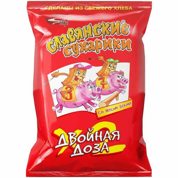 Сухарики Славянские Двойная доза ржаные со вкусом бекона, 80 г