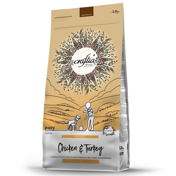 Корм для щенков CRAFTIA Natura для средних и крупных пород, из курицы и индейки сух. 2кг