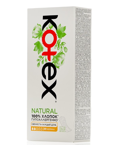 Ежедневные прокладки Kotex Natural Normal в индивидуальной упаковке, 20шт
