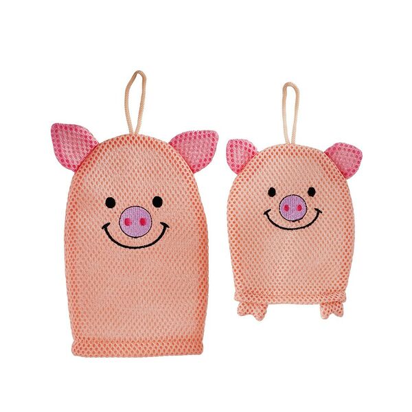 Мочалка - варежка для душа и ванны Bambolina Свинка 2шт