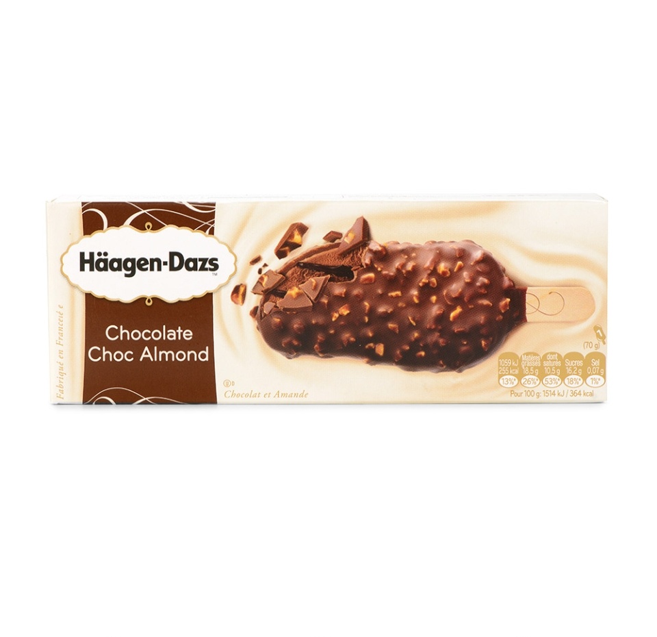 

Мороженое Haagen Dazs пломбир шоколадный с миндалем в шоколаде, эскимо, 70 г