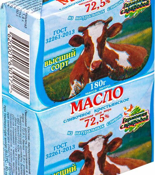 Масло сливочное Гармония с природой Крестьянское 72.5%