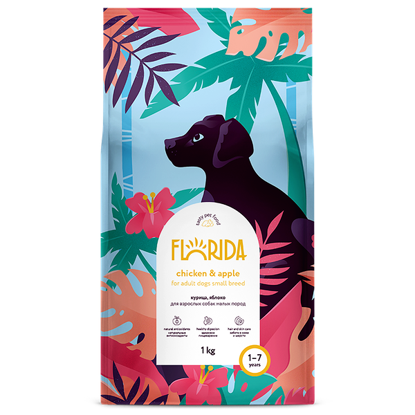 Корм Florida для взрослых собак малых пород с курицей и яблоком 1кг