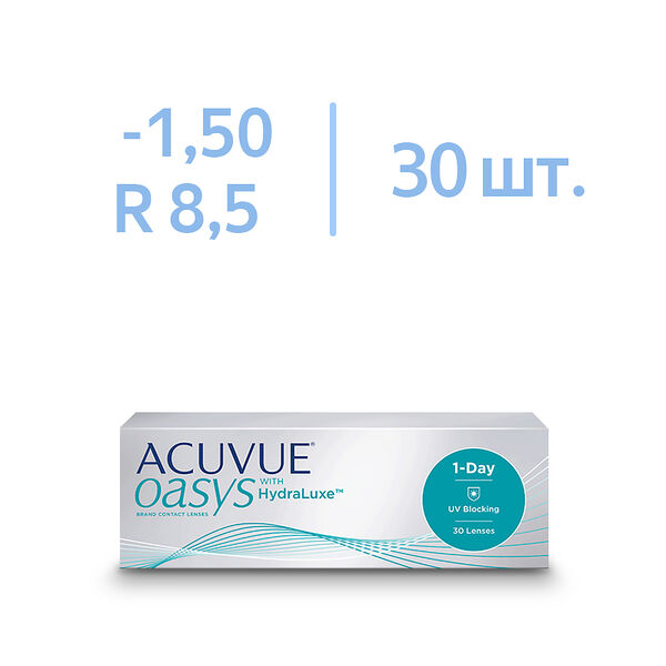 Линзы Acuvue Oasys 1-Day with Hydraluxe BC 8.5 SPH -1.50 DIA 14.3 30 шт