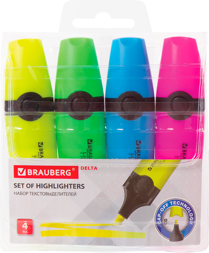 Набор текстовыделителей BRAUBERG Delta, 1–5мм, в ассортименте, 4шт