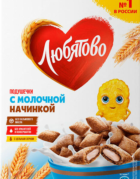 Готовый завтрак Подушечки Любятово с молочной начинкой