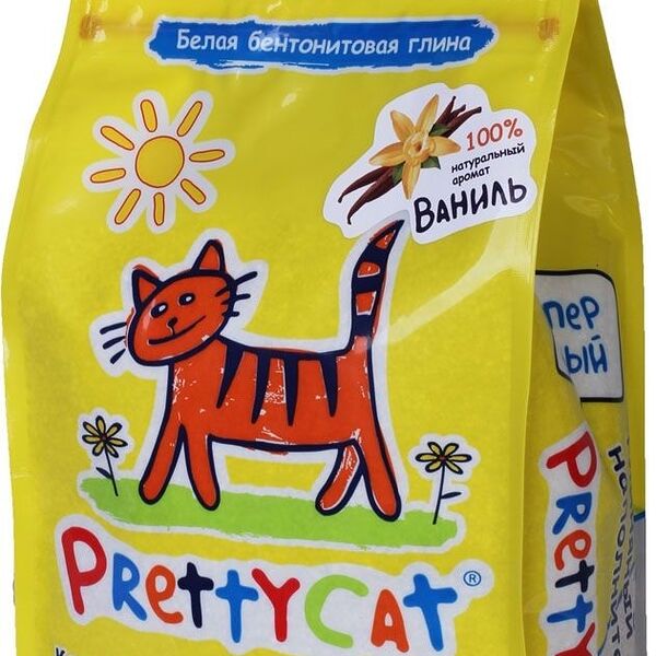 PrettyCat Супер белый наполнитель минеральный комкующийся с ароматом ванили 4,2 кг.