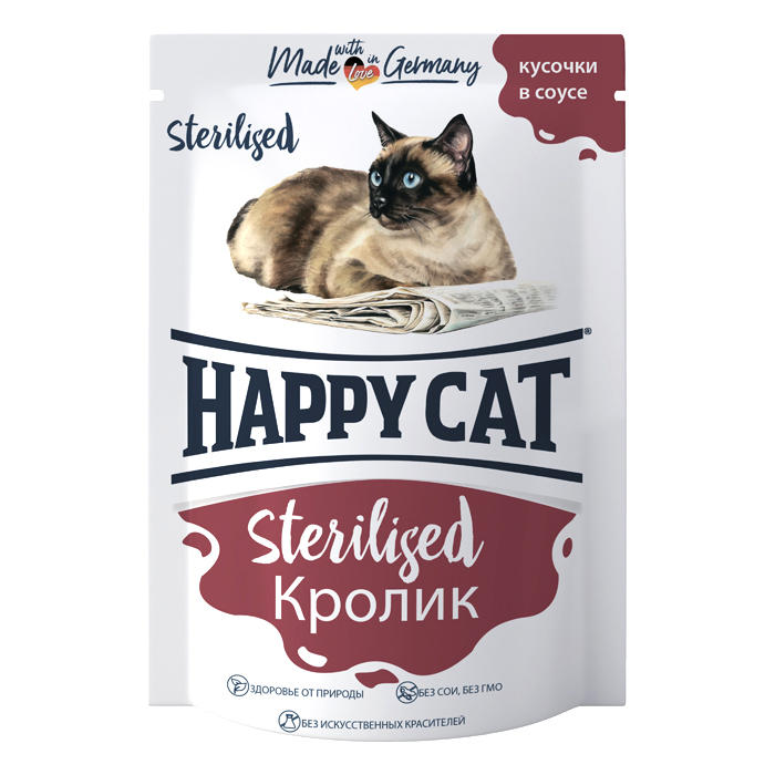 

Корм влажный Happy Cat Для стерилизованных кошек кролик, кусочки в соусе 85 г