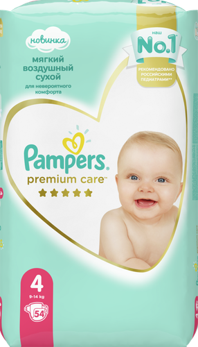

Подгузники Pampers Premium Care размер 4 от 9 до 14 кг 54 шт.