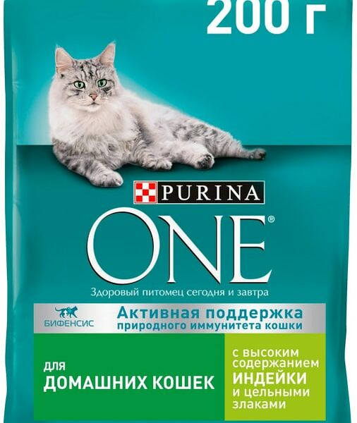 Сухой корм для кошек Purina ONE с индейкой и цельными злаками 200г
