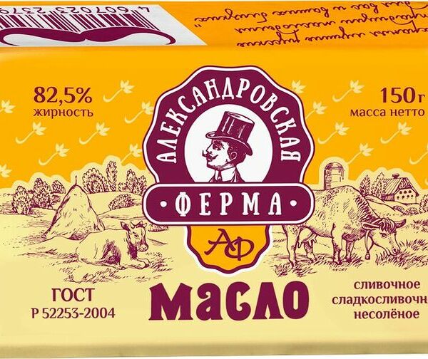 Масло Александровская Ферма сливочное несоленое 82.5% 150 г
