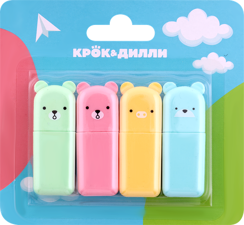 Набор мини-текстовыделителей Крок&Дилли Мишки, 4 цвета, 4шт