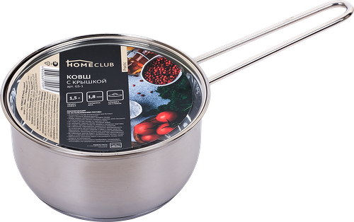 Ковш с крышкой HOMECLUB Praсtic нержавеющая сталь, стекло, 1.5л