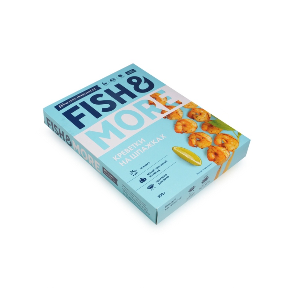 

Креветка Ваннамей Fish&More на шпажках очищенная в чесночном маринаде с/м 500г, Вьетнам