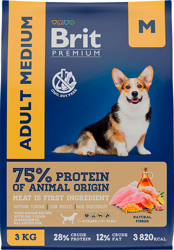 Сухой корм для собак Brit Premium Adult Medium с курицей