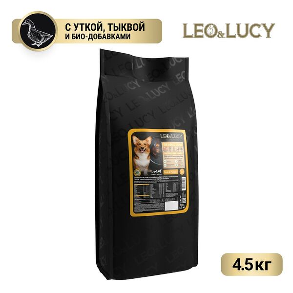 Корм для собак LEO&LUCY для пожилых, утка с тыквой и биодобавками сух. 4,5кг
