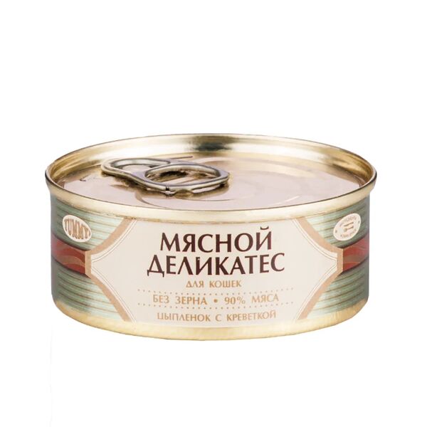 Мясной Деликатес консервы для кошек с цыпленком и креветками, 100 г