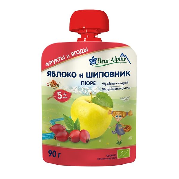 Пюре Fleur Alpine яблоко-шиповник с 5 месяцев пауч