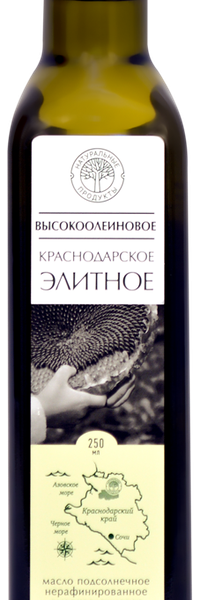 Масло подсолнечное Натуральные продукты Краснодарское элитное высокоолеиновое нерафинированное 250 мл