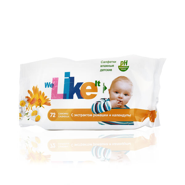 Салфетки влажные детские We Like It  с экстрактом ромашки и календулы 72 шт