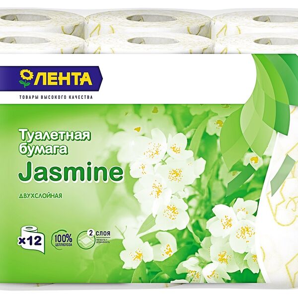 Туалетная бумага Лента с ароматом жасмина белая двухслойная, 12 шт 