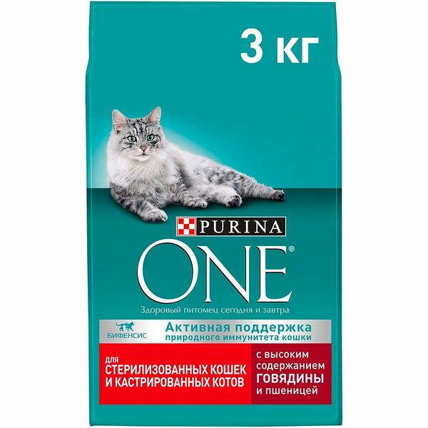 Purina One корм для кастрированных котов и стерилизованных кошек Говядина