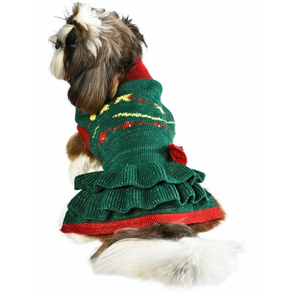 Petsona Новогодний свитер для собак, зеленый с красным, LED-подсветка S (30 см)