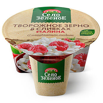 Зерно творожное в сливках Село Зеленое малина 5% БЗМЖ, 130 г