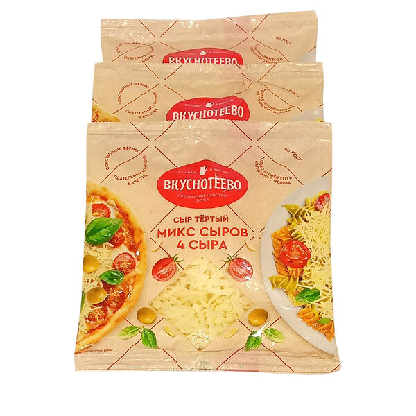 Сыр Вкуснотеево Микс сыров 4 сыра 45 % тёртый 