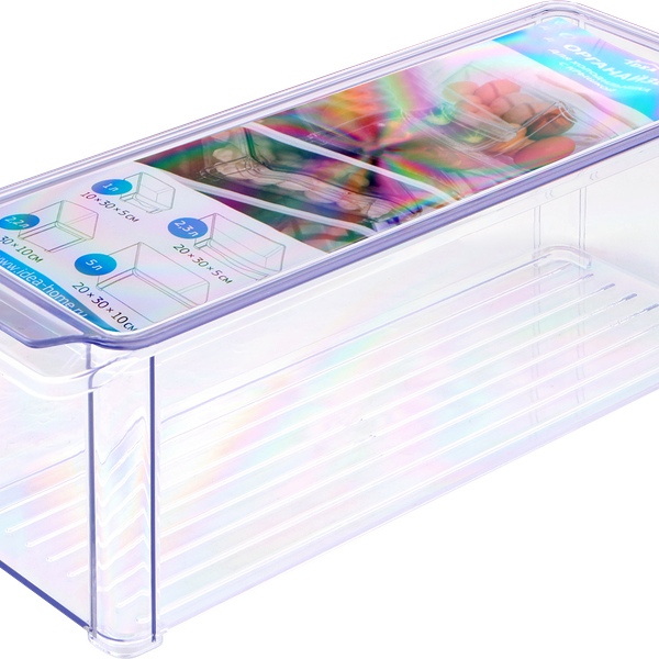 Органайзер для холодильника IDEA 10х30х10см, с крышкой, прозрачный, размер М Арт. 1585