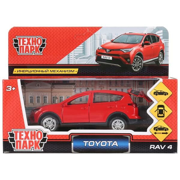 Машина металл TOYOTA RAV4 длина 12 см, двери, багажн, инерц, красный