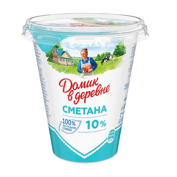 Сметана Домик в Деревне 10% 300гр стакан