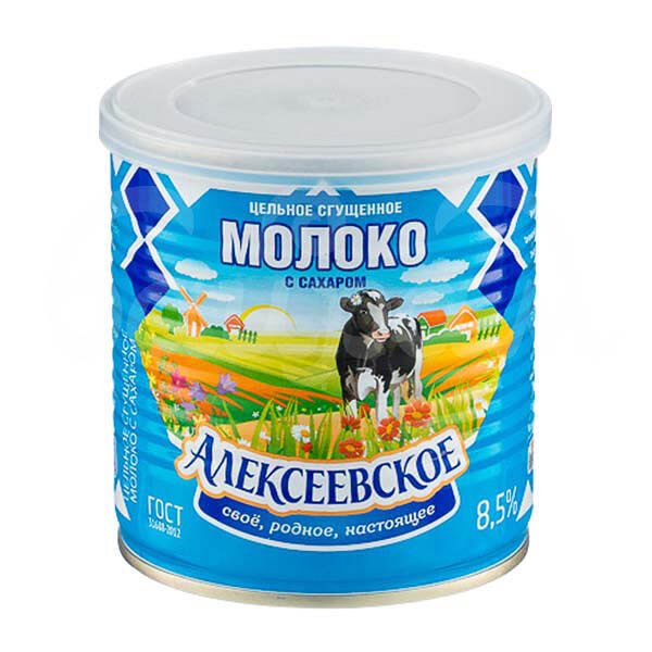 Молоко сгущенное Алексеевское 8.5% 360гр с Сахаром ГОСТ ж/б