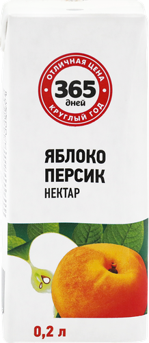 Нектар 365 дней Яблочно-персиковый, 0.2 л