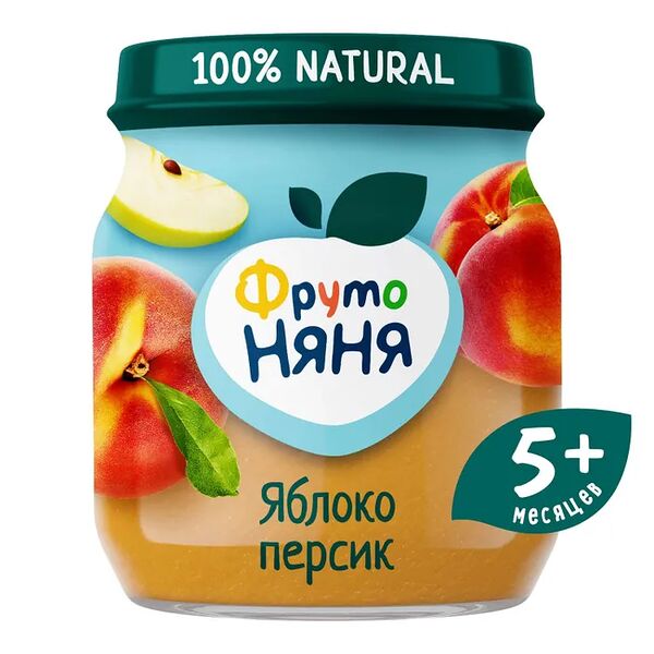 Пюре ФРУТОНЯНЯ из яблок и персиков натуральное для питания детей раннего возраста с 5 месяцев 100г