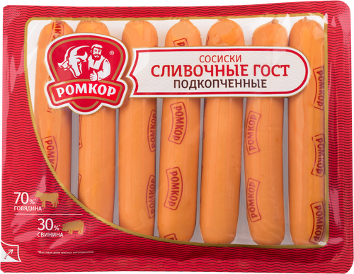 

Сосиски Ромкор Сливочные подкопченные ГОСТ 370 г