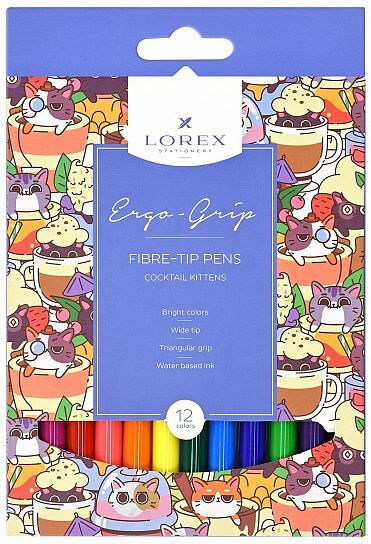 Фломастеры Lorex Ergo-Grip cocktail kittens 12 цветов, с трехгранным захватом