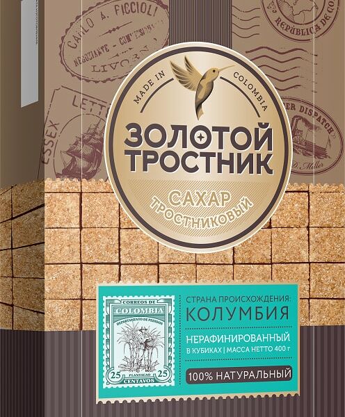 Сахар Золотой Тростник тростниковый нерафинированный в кубиках 400г