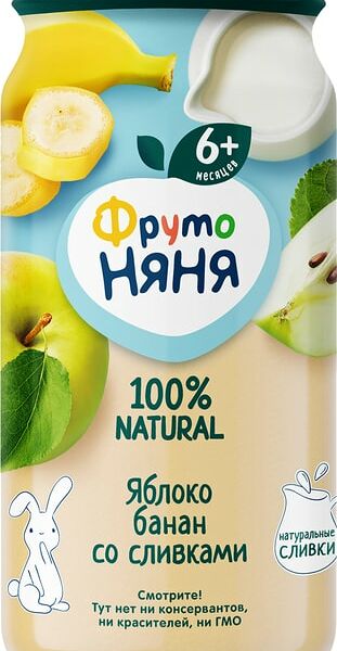 Пюре ФрутоНяня Яблоко банан со сливками и сахаром с 6 месяцев 250г