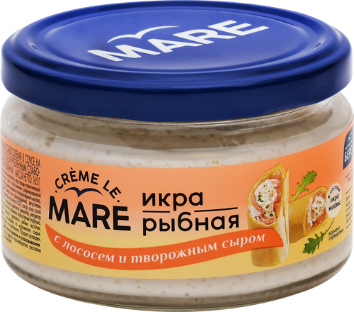 

Икра рыбная слабосоленая Балтийский Берег Creme Le Mare, в соусе с рубленным слабосоленым лососем и творожным сыром, 165г