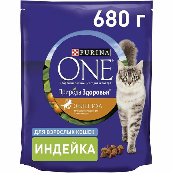 Корм Purina One Природа Здоровья сухой с высоким содержанием индейки для взрослых кошек, 680г