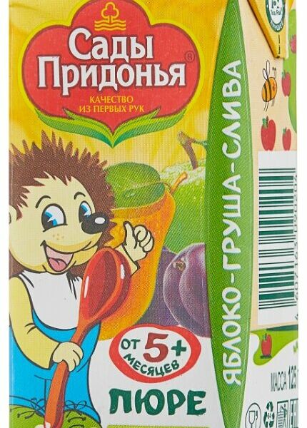 Фруктовое пюре Сады Придонья яблоко-груша-слива, с 5 месяцев