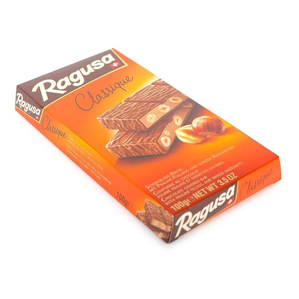 Шоколад молочный Ragusa с трюфельной начинкой и лесными орехами, карамель
