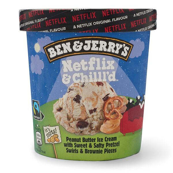 Мороженое Ben & Jerry's Netflix & Chill'd арахисовое со сладко-солёными крендельками и кусочками брауни 405 г