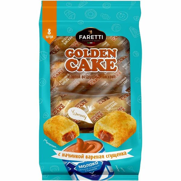 Изделие хлебобулочное FARETTI Golden Cake с начинкой вареная сгущенка сдобное 270г
