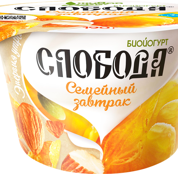 Йогурт СЛОБОДА мюсли с яблоком, мандарином и орехами 5%, без змж 190 г